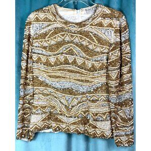 Vintage Oleg Cassini Full Sequin Cocktail Top Long Sleeve Byzance Etruscan Dress